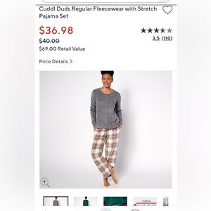 Cuddl duds women’s two piece pajama set L